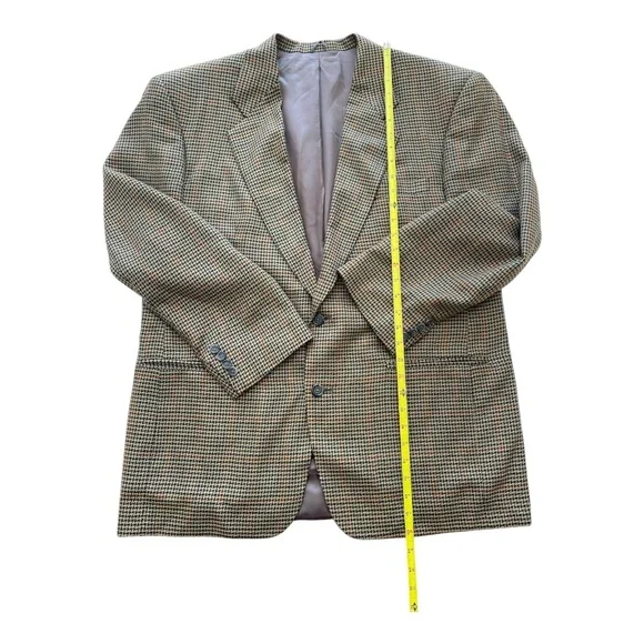 David G. Cotugno Mens 2 Button Silk Wool Blazer Jacket Beige Yellow Houndstooth - Picture 5 of 14